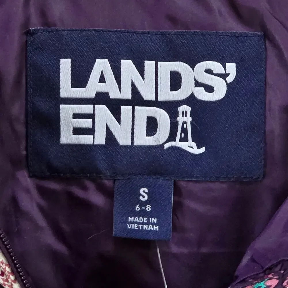 NWT, Lands End Women's 600 Down Puffer Vest Purple Moose Bear, Size Small - Picture 2 of 6